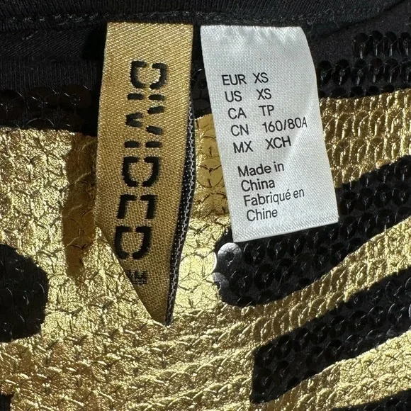 H&M Black and Gold Skeleton Sequin Mini Dress XS - Picture 3 of 6